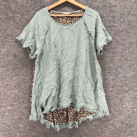 Jodifl T-Shirt Women L Large Gray Animal Print Short Sleeve Linen Round Neck - Picture 1 of 7